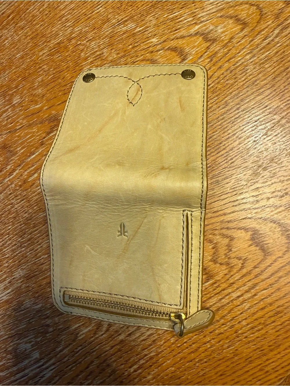 Frye Cream Leather Trifold Wallet with Zip Coin Pocket